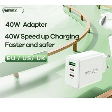 Купити Мережевий зарядний пристрій "REMAX Kiddy Series 40W 1A+2C Fast Charger RP-U123" EU-White
