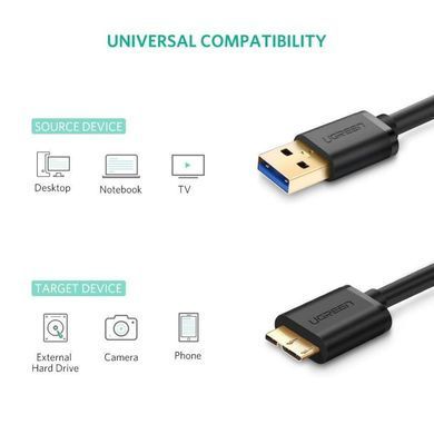 Купити Кабель UGREEN US130 USB 3.0 A Male to Micro USB 3.0 Type B Male Cable 1m (Black) (UGR-10841)