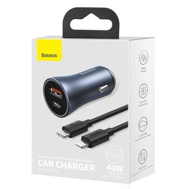Купити Автомобільний зарядний пристрій Baseus Golden Contactor Pro Dual Car Charger U+C 40W (With Cable Type-C/ iP 1m) Dark Grey