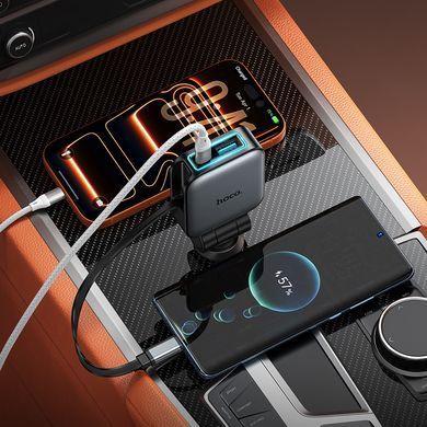 Купити Автомобільний зарядний пристрій HOCO Z67 Triunfar PD60W(1C1A)+Type-C car charger with telescopic cable Metal Gray