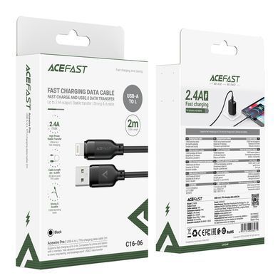 Купити Кабель ACEFAST C16-06, USB to iP, 2.4A, 2m, TPE, TPU connectors, Black