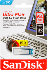 Купити Флеш-накопичувач SanDisk USB3.0 Ultra Flair 64GB Silver-Blue - Уцінка