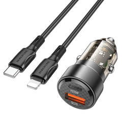 Купити Автомобільний зарядний пристрій Borofone BZ20 charger set(C to iP) USB-A/Type-C Transparent Black