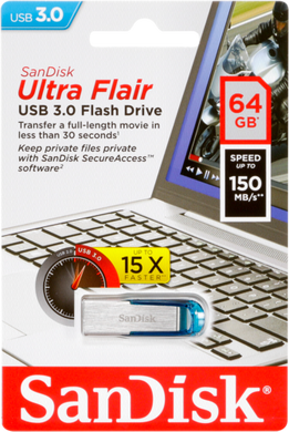Купити Флеш-накопичувач SanDisk USB3.0 Ultra Flair 64GB Silver-Blue - Уцінка