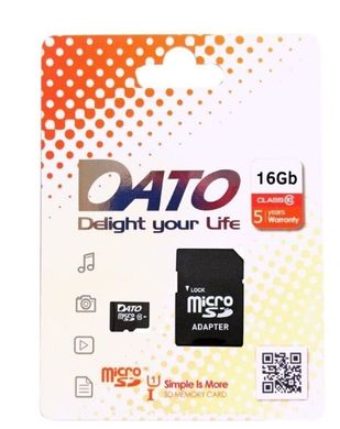 Купити Карта памяти DATO microSDHC 16GB Class 10 W-10MB/s R-45MB/s +SD-адаптер