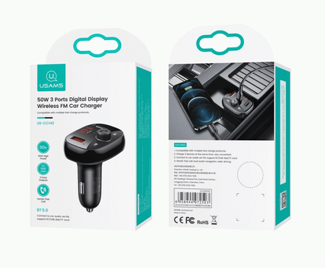 Купити Автомобільний зарядний пристрій Usams US-CC143 2 × USB, USB Type-C Black