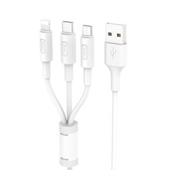 Купити Кабель Hoco X25 USB-C+microUSB+Lightning USB 2A 1m White