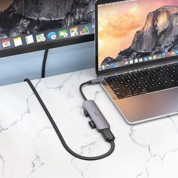 Купити Кабель-переходник HOCO HB28 Type-C многофункциональный конвертер(HDTV+USB3.0+USB2.0+SD+TF+PD) Metal Gray