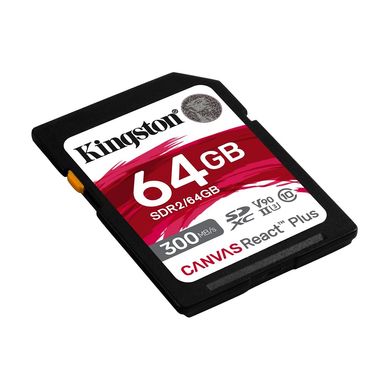 Купити Карта пам'яті Kingston SDXC Canvas React Plus 64GB Class 10 (UHS-II U3) V90 W260MB/s R-300MB/s Без адаптера