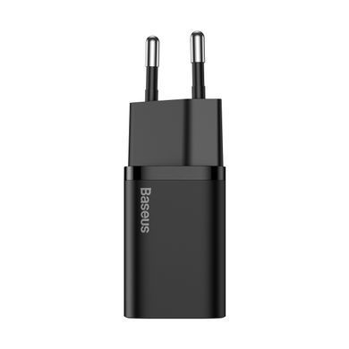 Купити МЗП Baseus Super Si Quick Charger 1C 25W EU Sets Black（С мини белым кабелем Type-C на Type-C 3A 1m Black）