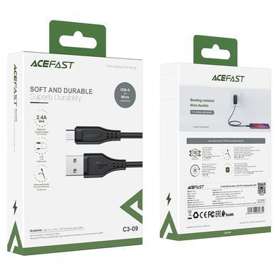 Купити Кабель ACEFAST C3-09 USB to Micro 2,4A, 1.2m, TPE, TPE connectors, Black