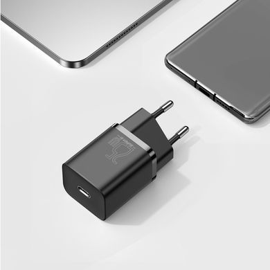 Купити МЗП Baseus Super Si Quick Charger 1C 25W EU Sets Black（С мини белым кабелем Type-C на Type-C 3A 1m Black）