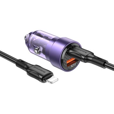 Купити Автомобільний зарядний пристрій Borofone BZ20 charger set(C to iP) USB-A/Type-C Transparent Purple