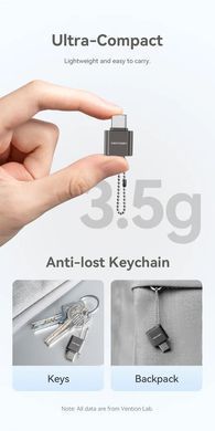 Купити Картридер Vention USB 2.0 Type-C MicroSD Card Reader Gray Zinc Alloy Type