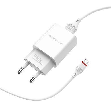 Купити Мережевий зарядний пристрій BOROFONE BA20A Sharp single port charger set(Micro) 10.5W White