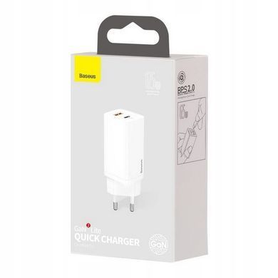 Купити Мережевий зарядний пристрій Baseus GaN2 Lite Quick Charger C+U 65W EU White
