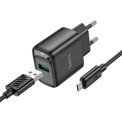 Купити Мережевий зарядний пристрій з кабелем HOCO C140A Smart single port QC3.0 charger set(Micro)(EU) Black