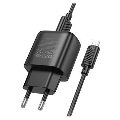 Купити Мережевий зарядний пристрій з кабелем HOCO C140A Smart single port QC3.0 charger set(Micro)(EU) Black
