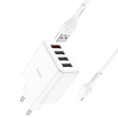 Купити Сетевое зарядное устройство Hoco C102A Fuerza QC3.0 four-port charger set(iP) White