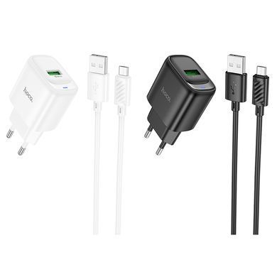 Купити Мережевий зарядний пристрій з кабелем HOCO C140A Smart single port QC3.0 charger set(Micro)(EU) Black