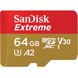 Карта памяти SanDisk Extreme microSDXC 64GB Class 10 V30 60 MB/s R-160MB/s +SD-адаптер