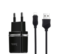 Купити Мережевий зарядний пристрій Hoco C12 Smart dual USB (iP cable)charger set Black