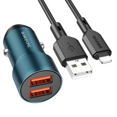 Купити Автомобільний зарядний пристрій Borofone BZ19 charger set(iP) 2 × USB Sapphire Blue