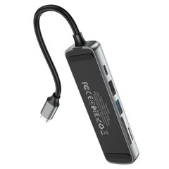 Купити USB-хаб Hoco HB24 Easy display Metal Gray
