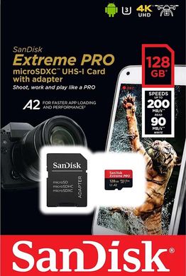 Купити Карта пам'яті SanDisk microSDXC Extreme Pro 128Gb Class 10 UHS-I (U3) V30 A2 W-90MB/s R-200MB/s