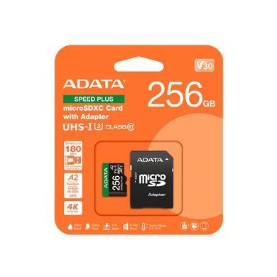 Купити Карта пам'яті microSDXC (UHS-1 U3) A-DATA SPEED PLUS 256Gb Class 10 V30 A2 (R-180Mb/s W160Mb/s) (adapter SD)
