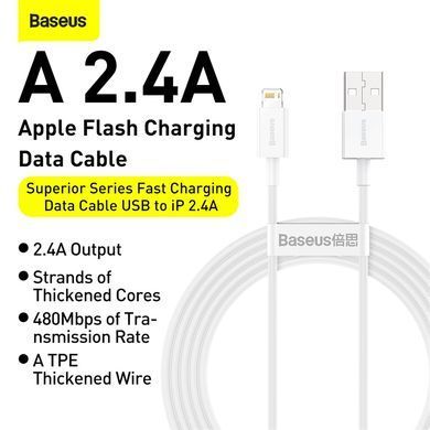 Купити Кабель Baseus Superior Series Fast Charging Data Cable USB to iP 2.4A 0.25m White