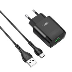 Купити Мережевий зарядний пристрій Hoco C72Q Glorious single port QC3.0 charger set(Type-C) Black