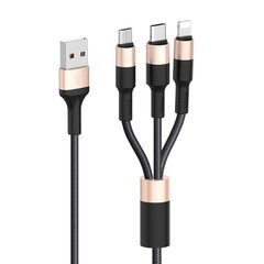 Купити Кабель Hoco X26 USB Micro/Lightning/Type-C 2A 1m Black-Gold