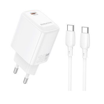Купити Сет сетевой зарядное устройство BOROFONE BN28 Fuente single port PD30W зарядное устройство (C to C) (EU) White
