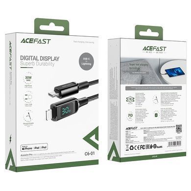 Купити Кабель ACEFAST C6-01 Type-C to iP, 3A, 30W, 1.2m, nylon, zinc connectors, Black