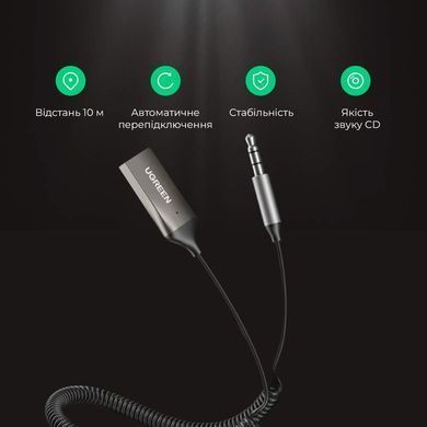 Купити Bluetooth-ресивер UGREEN CM309 Bluetooth Car Receiver Aux with Mic (Space Gray)(UGR-70601)