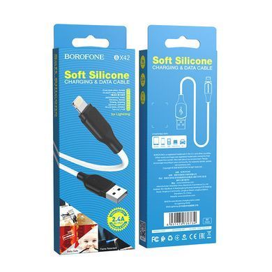 Купити Кабель BOROFONE BX42 USB to iP 2.4A, 1m, силикон, TPE разъёмы, Белый