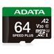 Карта пам'яті microSDXC (UHS-1 U3) A-DATA SPEED PLUS 64Gb Class 10 V30 A2 (R-160Mb/s W140Mb/s) (adapter SD)