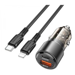 Купити Автомобільний зарядний пристрій Borofone BZ20A charger set(C to iP) USB-A/Type-C Transparent Black