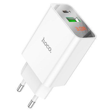 Купити Сетевой зарядное устройство HOCO C100A PD20W+QC3.0 зарядное устройство с цифровым дисплеем White