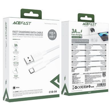 Купити Кабель ACEFAST C18-04 USB-A to USB-C плетеный зарядный дата-кабель White