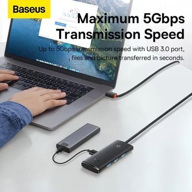 Купити USB-хаб Baseus Lite Series 4-Port Type-C HUB Adapter (Type-C to USB 3.0*4 ) 1m Black