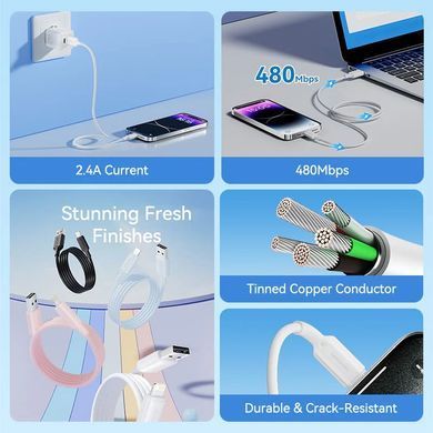 Купити Кабель Vention USB 2.0 Type-A Male to Lightning Male 2.4A Cable 1M White PVC Type