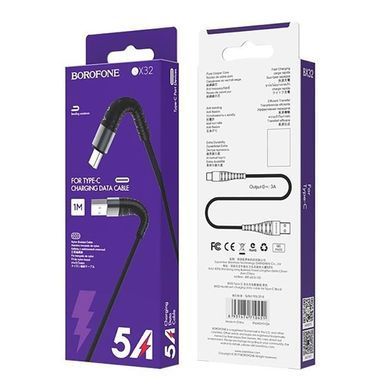 Купити Кабель BOROFONE BX32 USB to Type-C 2.4A, 1m, nylon, aluminum+TPE connectors, Black