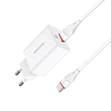 Купити Мережевий зарядний пристрій BOROFONE BA21A Long journey single port QC3.0 charger set(Type-C) 18W White