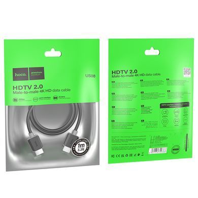 Купити Кабель HOCO US08 HDTV 2.0 male-to-male 4K HD data cable(L=1M) Black