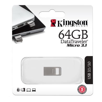 Купити Флеш-накопичувач Kingston USB3.1 Gen.1 DataTraveler Micro 64GB Silver