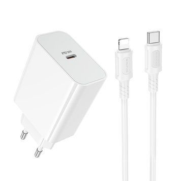 Купити Мережевий зарядний пристрій BOROFONE BA107A Stellar single port PD30W charger set (C to iP) (EU) White