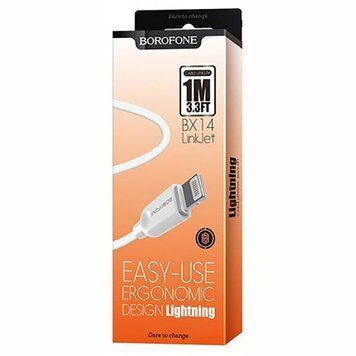 Купити Кабель BOROFONE BX14 USB to iP 2.4A, 1m, PVC, TPE разъемы, Белый
