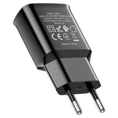 Купити Мережевий зарядний пристрій HOCO C88A Star round dual port charger 12W Black